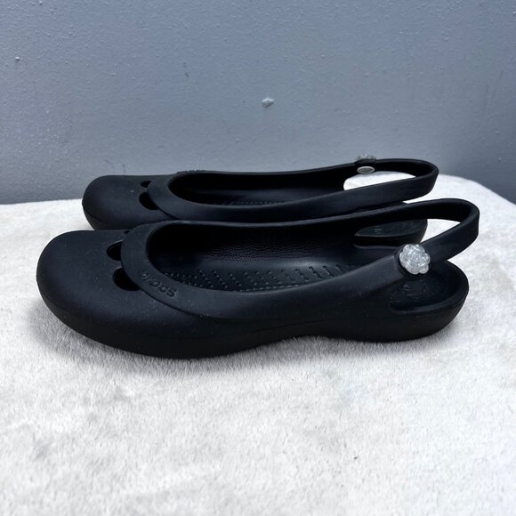 Crocs Jayna Slingback Ballet Flats Black 8 Women Slip On Shoes Flower Charm - Picture 3 of 7